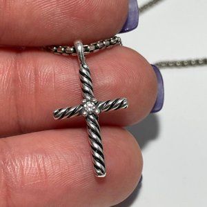 Authentic David Yurman Women's Cross Necklace with Center Diamond